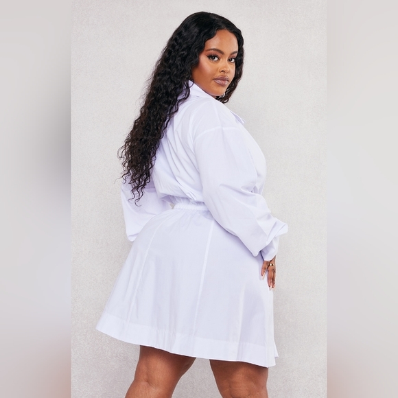 NWT PRETTY LITTLE THINGPlus White Ruched Waist Button Up Shirt Dress - Picture 2 of 10